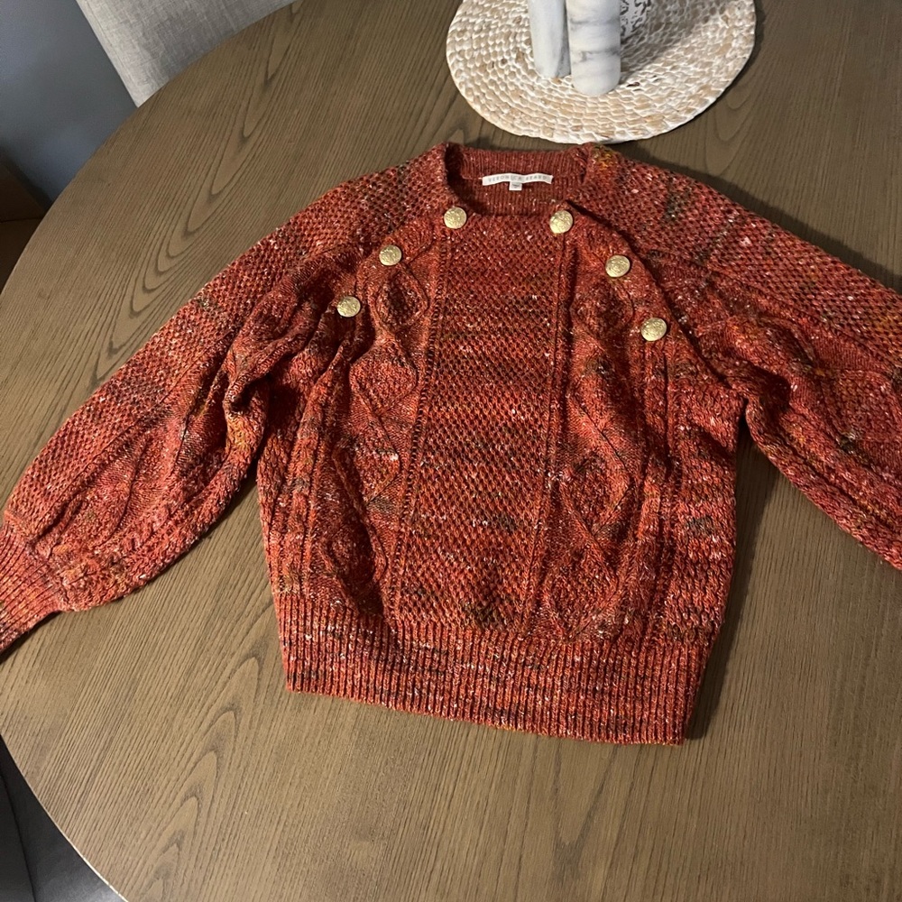 Monica Beard Adelaide gold button fall orange rust balloon sleeve